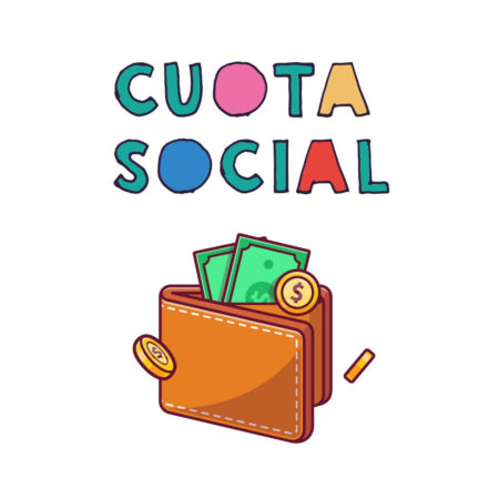 Cuota social, billetera con billetes y monedas.